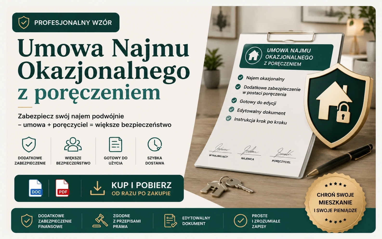 rofesjonalny wzór umowy najmu okazjonalnego z poręczycielem do pobrania
