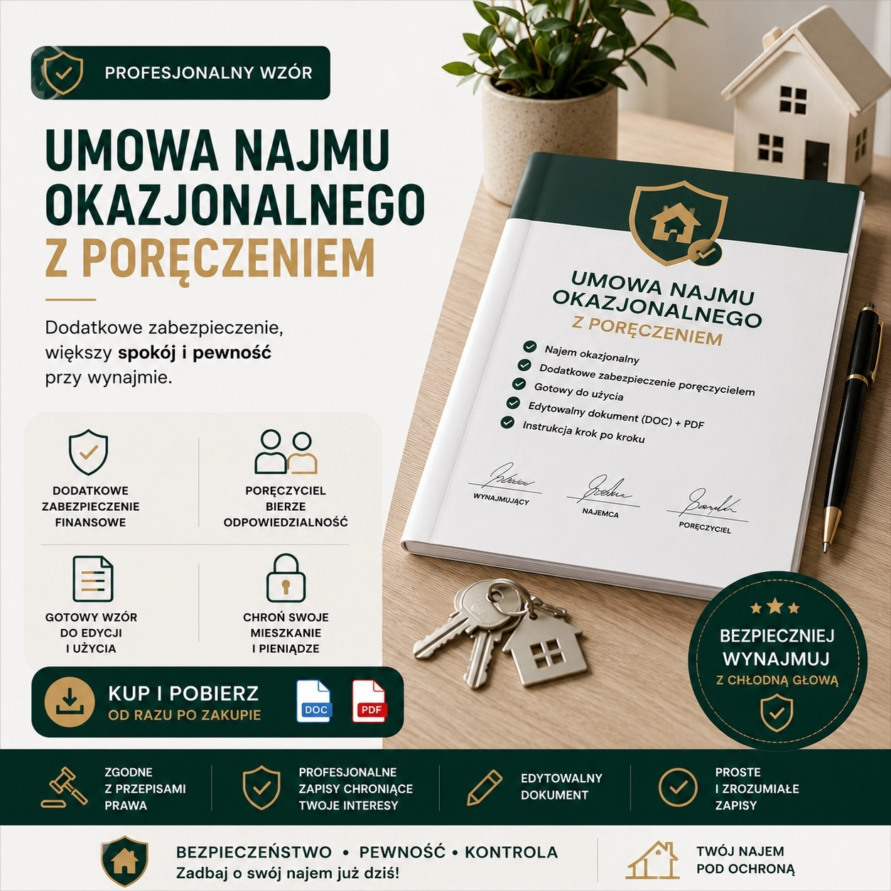 Umowa Najmu Okazjonalnego dla właściciela mieszkania z poręczeniem