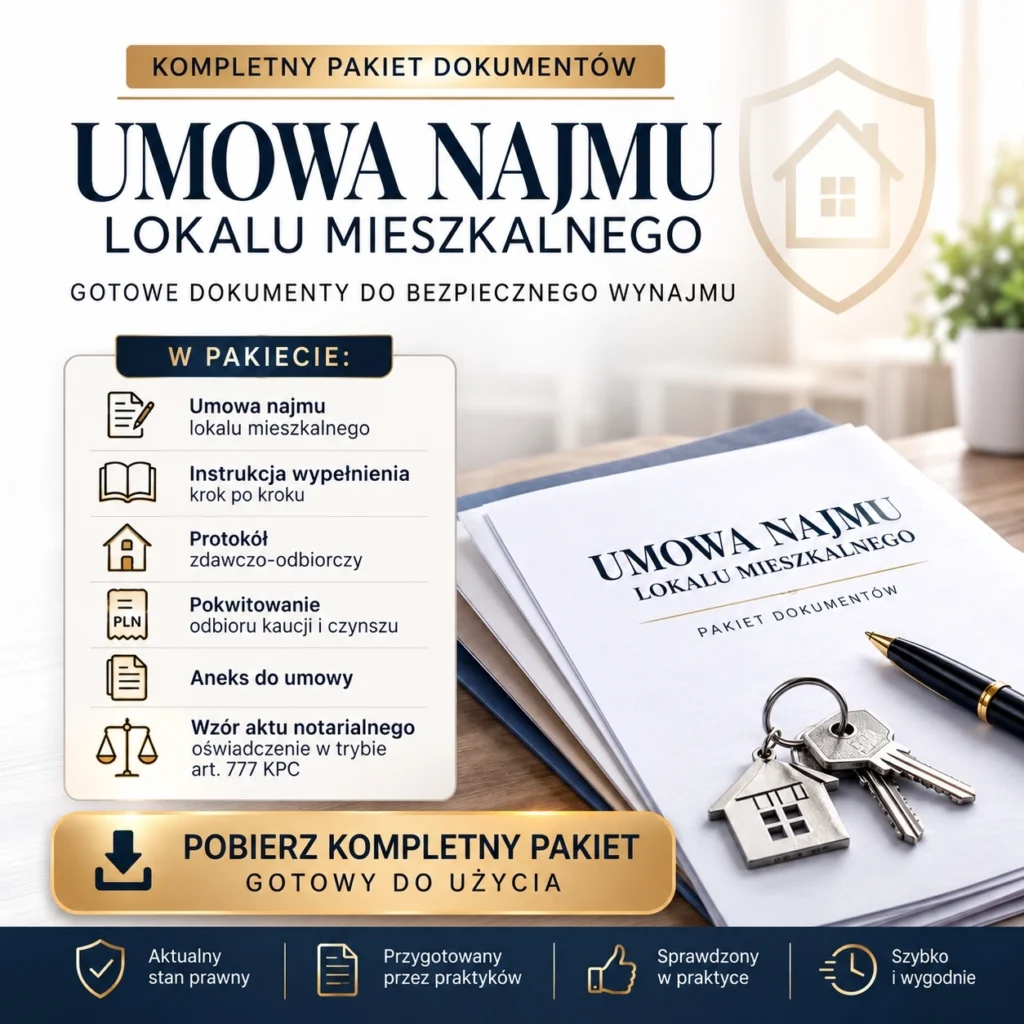 Wzór umowy najmu lokalu mieszkalnego z kompletem dokumentów